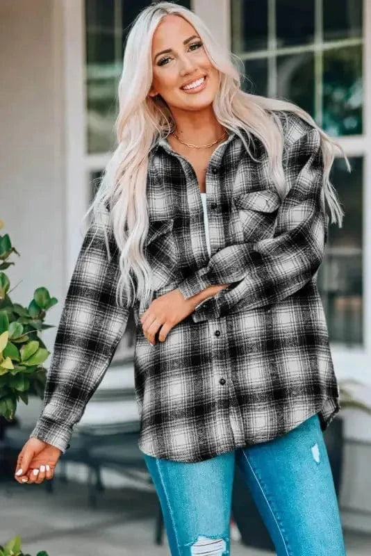 Shackets Buttons Pockets Plaid Shacket