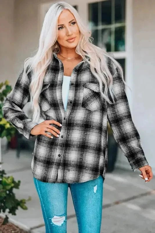 Shackets Buttons Pockets Plaid Shacket