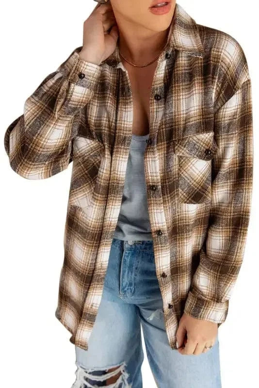 Shackets Buttons Pockets Plaid Shacket