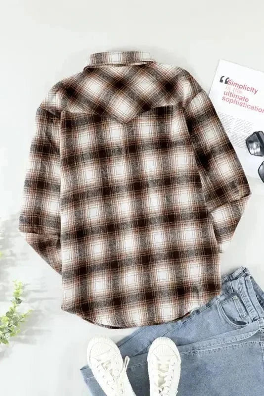 Shackets Buttons Pockets Plaid Shacket