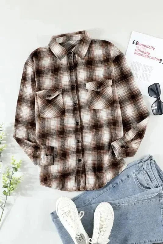 Shackets Buttons Pockets Plaid Shacket