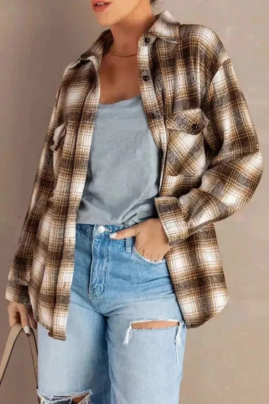 Shackets Buttons Pockets Plaid Shacket