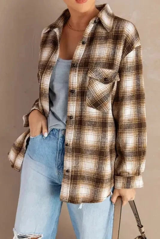 Shackets Buttons Pockets Plaid Shacket