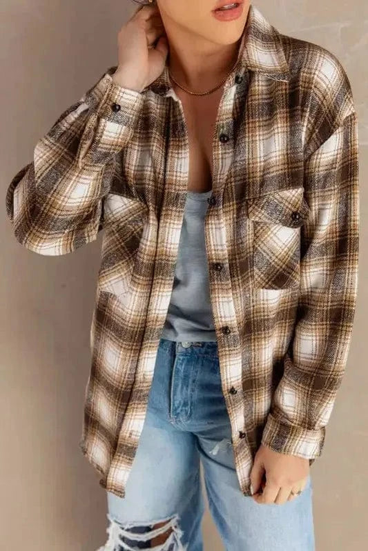 Shackets Buttons Pockets Plaid Shacket