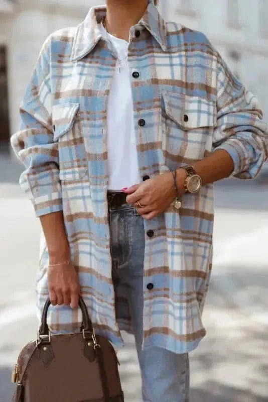 Shackets Classic Plaid Shacket with Flap Pockets