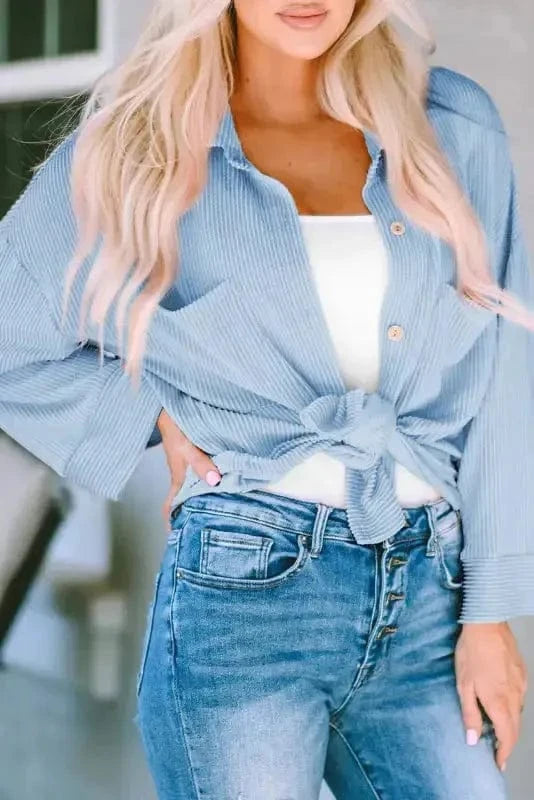 Shackets Cording Shacket with Roll-Tab Sleeves - Stylish Fit