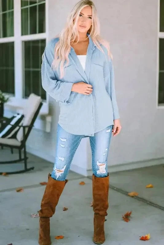 Shackets Cording Shacket with Roll-Tab Sleeves - Stylish Fit