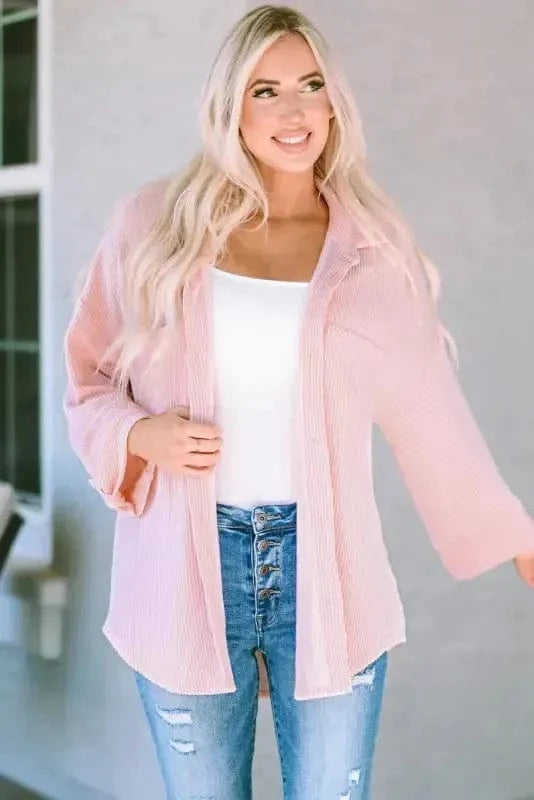 Shackets Cording Shacket with Roll-Tab Sleeves - Stylish Fit