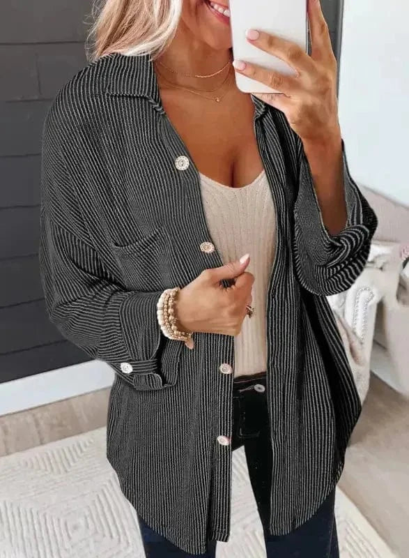 Shackets Cording Shacket with Roll-Tab Sleeves - Stylish Fit
