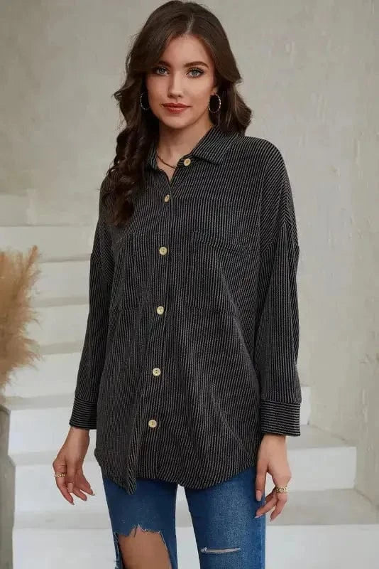Shackets Cording Shacket with Roll-Tab Sleeves - Stylish Fit