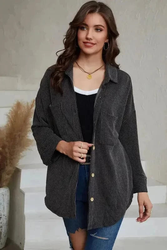 Shackets Cording Shacket with Roll-Tab Sleeves - Stylish Fit