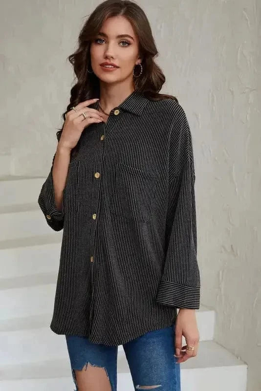Shackets Cording Shacket with Roll-Tab Sleeves - Stylish Fit