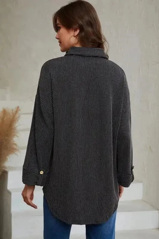 Shackets Cording Shacket with Roll-Tab Sleeves - Stylish Fit