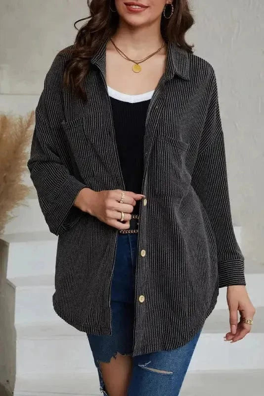 Shackets Cording Shacket with Roll-Tab Sleeves - Stylish Fit