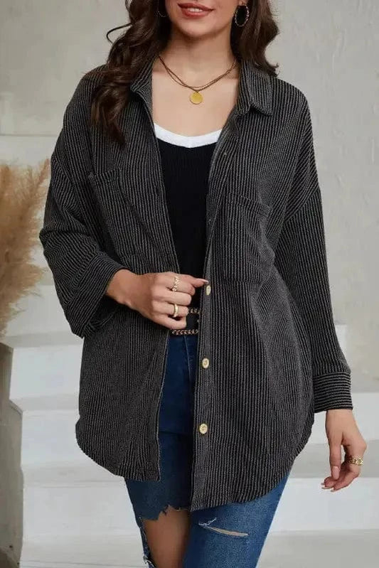 Shackets Cording Shacket with Roll-Tab Sleeves - Stylish Fit