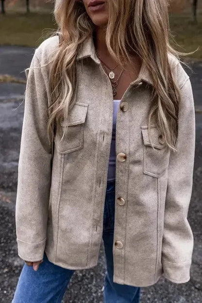 Shackets Light Grey / S / 85%Polyester+15%Viscose Flap Pocket Fashionista Shacket