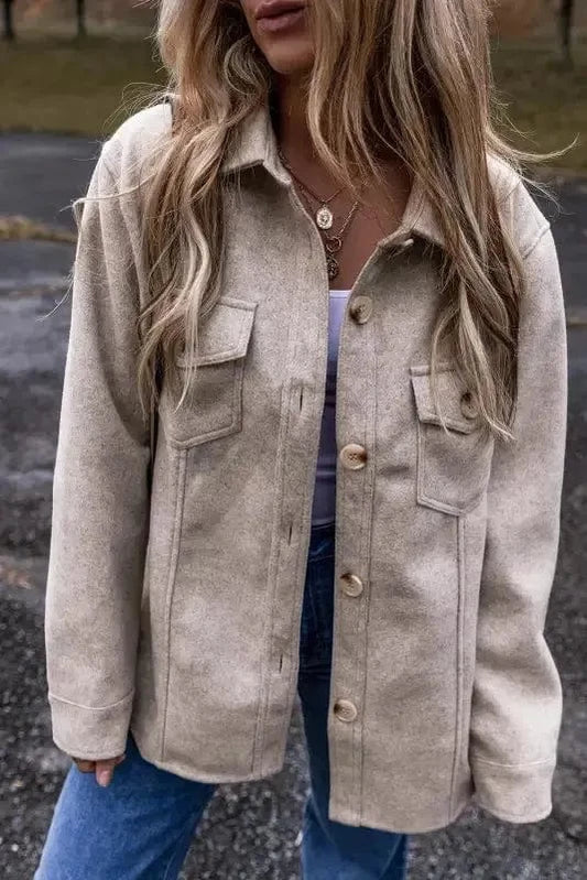 Shackets Light Grey / S / 85%Polyester+15%Viscose Flap Pocket Fashionista Shacket