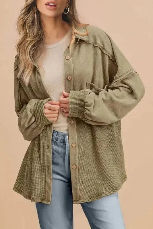 Shackets Moss Green / S / 65%Polyester+35%Cotton Waffle Knit Harmony Shacket