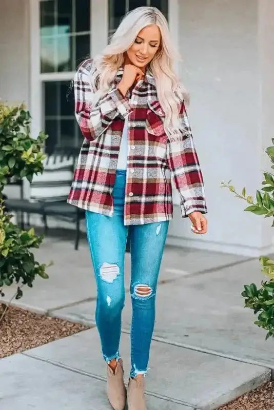 Shackets Oversized Plaid Shacket for Women
