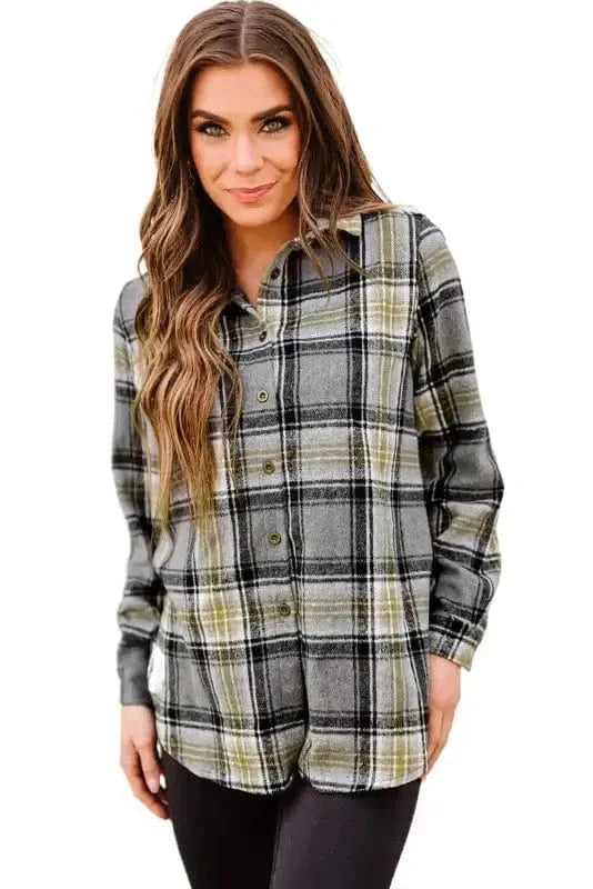 Shackets Oversized Plaid Slit Hem Longline Shirt