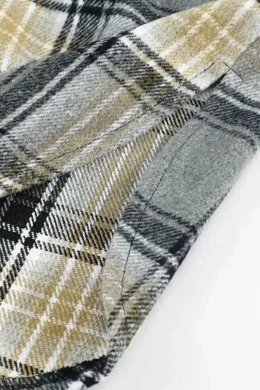 Shackets Oversized Plaid Slit Hem Longline Shirt