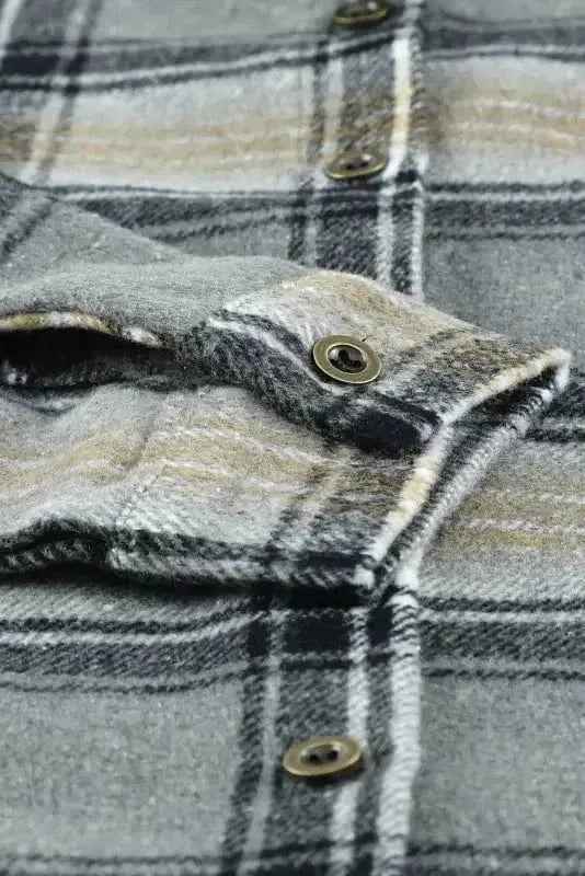 Shackets Oversized Plaid Slit Hem Longline Shirt