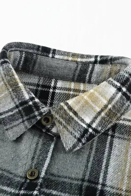 Shackets Oversized Plaid Slit Hem Longline Shirt