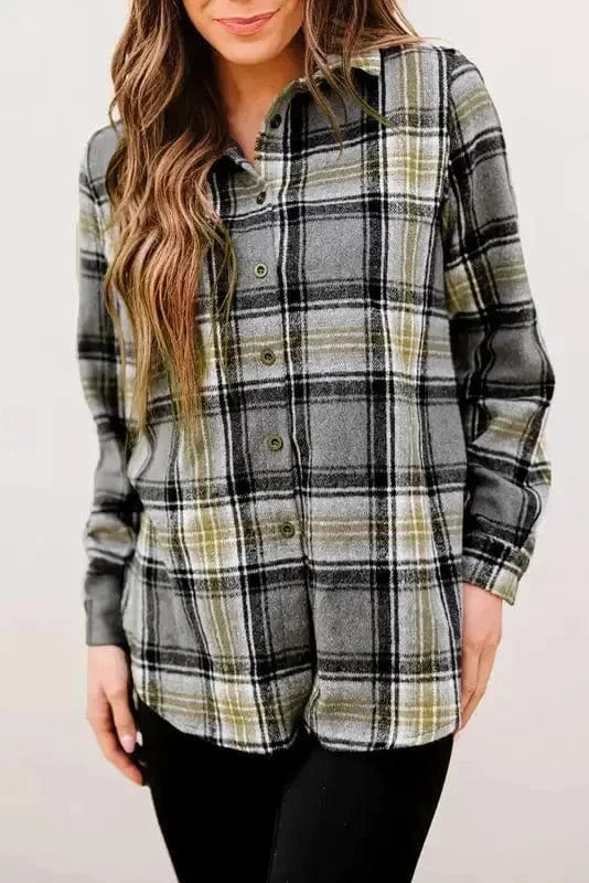 Shackets Oversized Plaid Slit Hem Longline Shirt