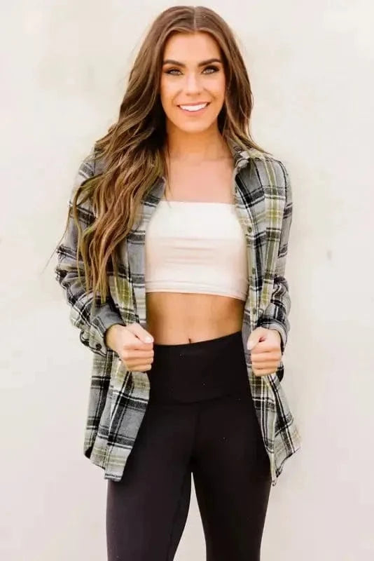 Shackets Oversized Plaid Slit Hem Longline Shirt