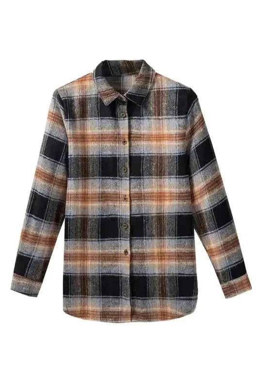 Shackets Oversized Plaid Slit Hem Longline Shirt