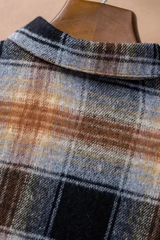 Shackets Oversized Plaid Slit Hem Longline Shirt