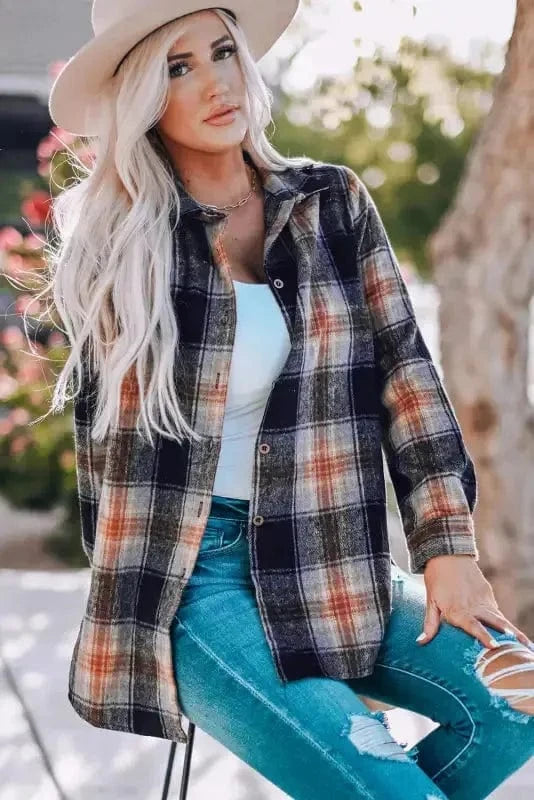 Shackets Oversized Plaid Slit Hem Longline Shirt
