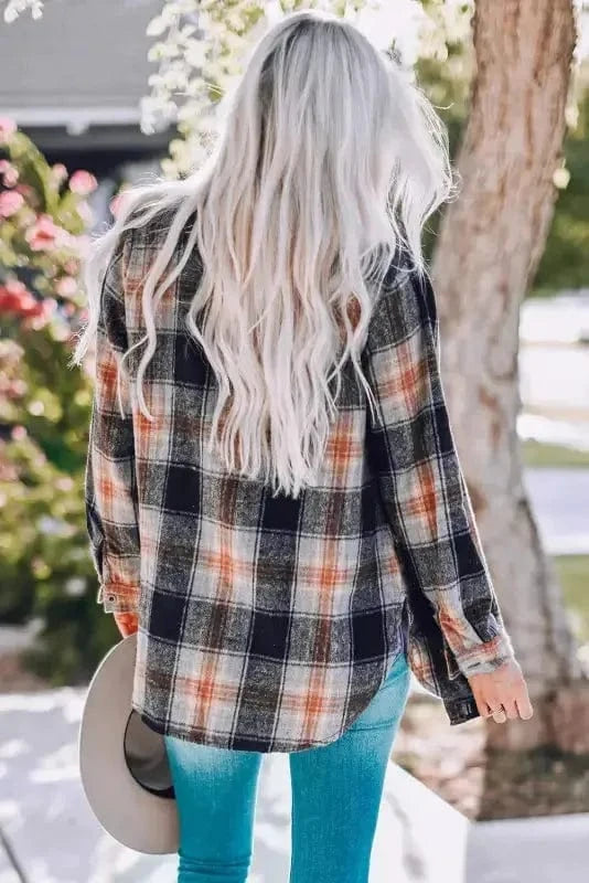 Shackets Oversized Plaid Slit Hem Longline Shirt