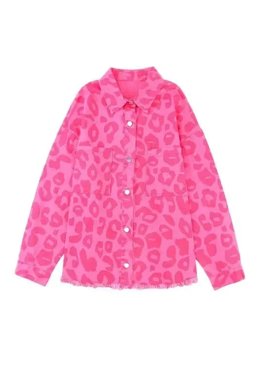 Shackets Pink Leopard Print Denim Jacket