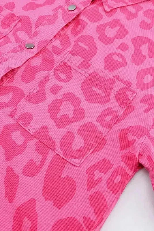 Shackets Pink Leopard Print Denim Jacket