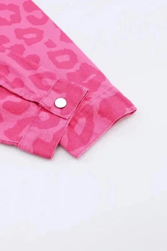 Shackets Pink Leopard Print Denim Jacket