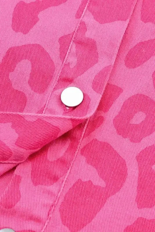 Shackets Pink Leopard Print Denim Jacket