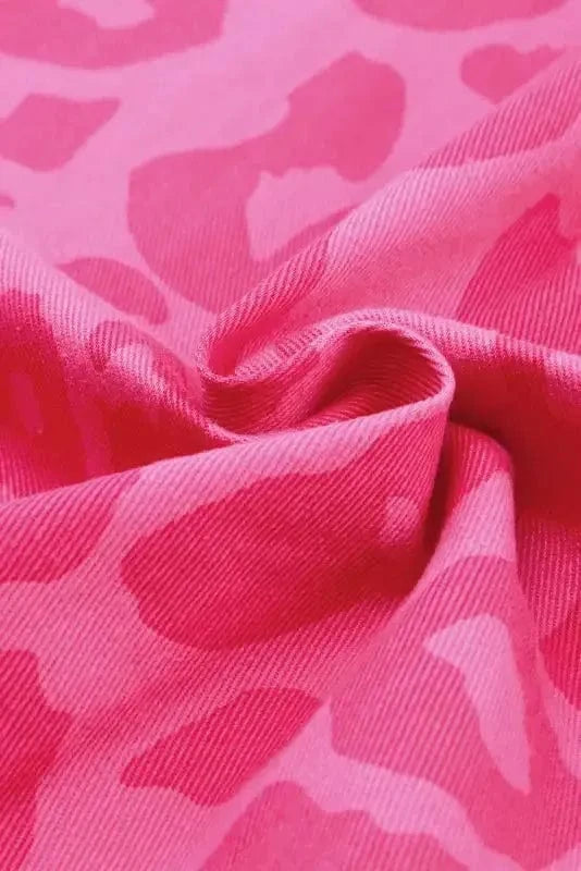 Shackets Pink Leopard Print Denim Jacket