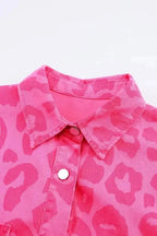 Shackets Pink Leopard Print Denim Jacket