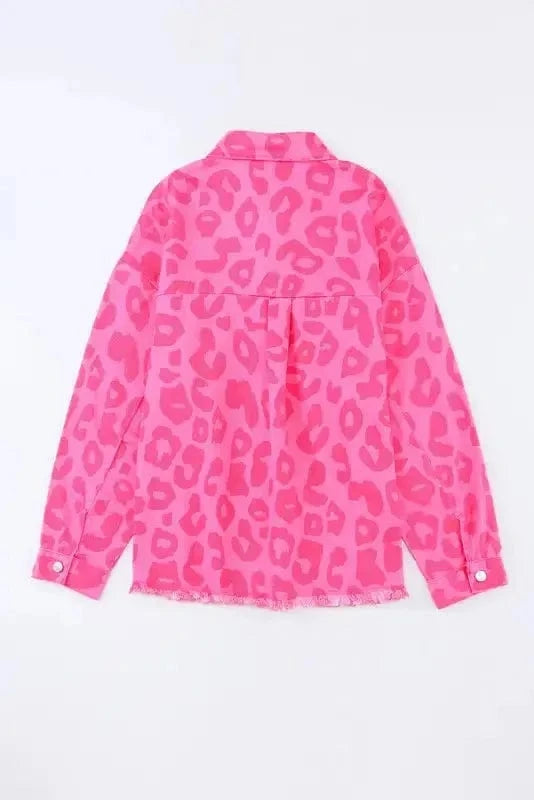 Shackets Pink Leopard Print Denim Jacket