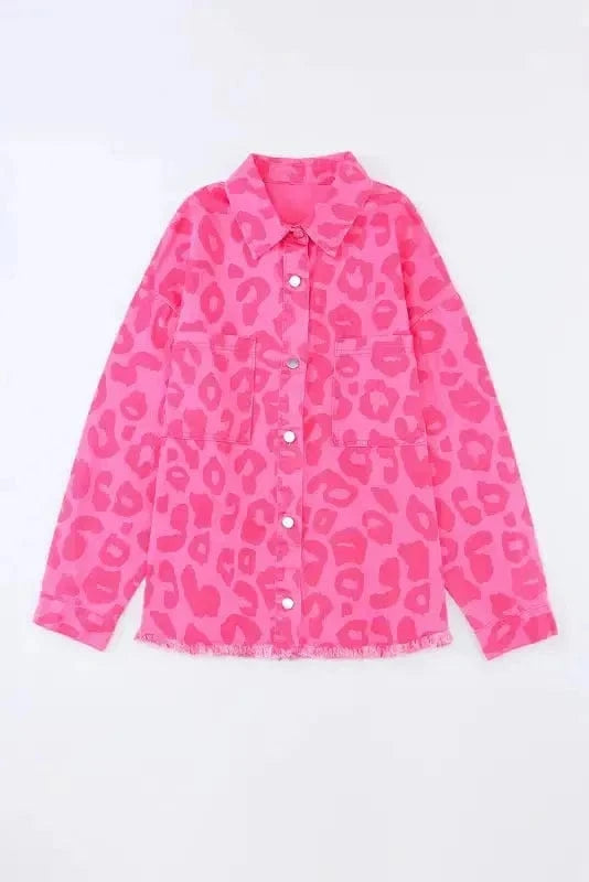 Shackets Pink Leopard Print Denim Jacket