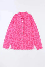 Shackets Pink Leopard Print Denim Jacket