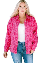 Shackets Pink Leopard Print Denim Jacket