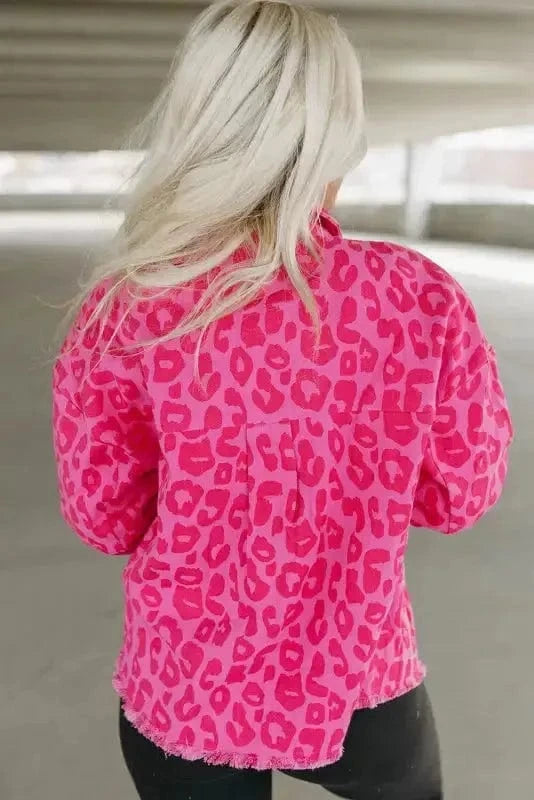 Shackets Pink Leopard Print Denim Jacket