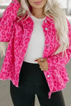Shackets Pink Leopard Print Denim Jacket