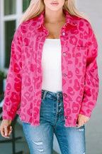 Shackets Pink Leopard Print Denim Jacket