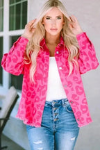 Shackets Pink Leopard Print Denim Jacket