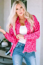 Shackets Pink / S / 100%Cotton Pink Leopard Print Denim Jacket