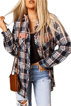 Shackets Pink / S / 100%Cotton Pink Plaid Hooded Button-Up Shacket