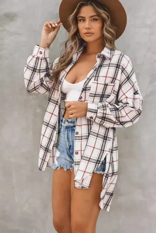Shackets Plaid Button Front Western Style Shacket